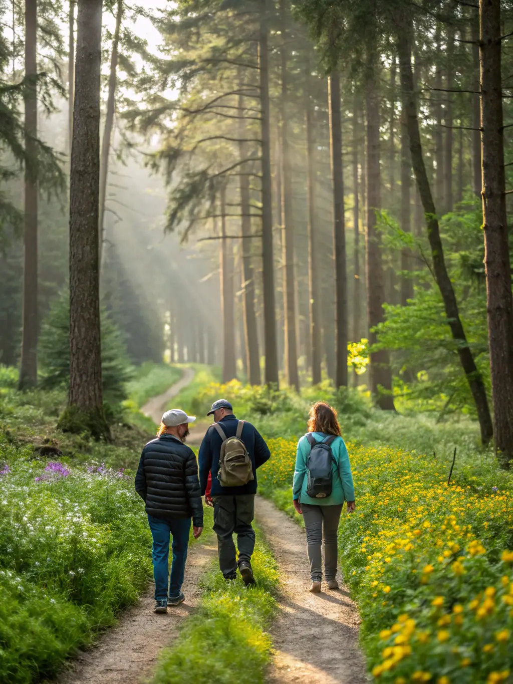 A photograph depicting a guided nature walk with community members, highlighting environmental education programs.