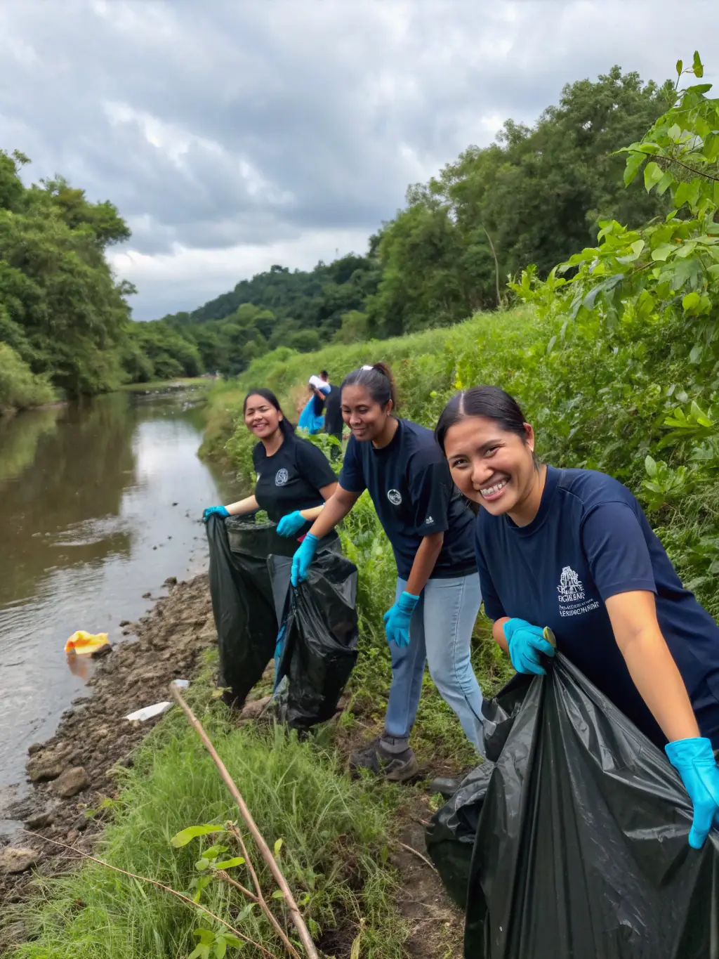 A photograph of a group of volunteers cleaning up a local forest area, showcasing community involvement in conservation.